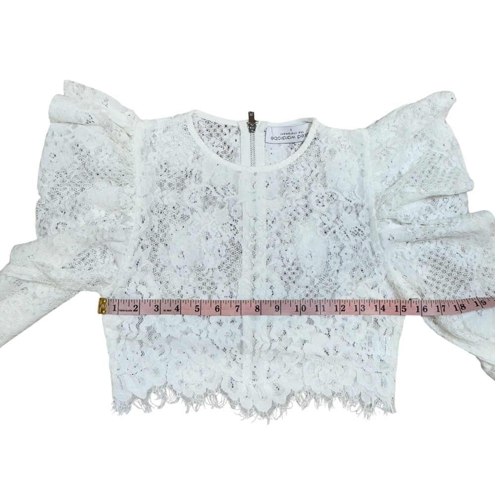 Naked Wardrobe The Statement White Lace Crop Top Puff Sleeve NWSP20-121 Small - Picture 8 of 11